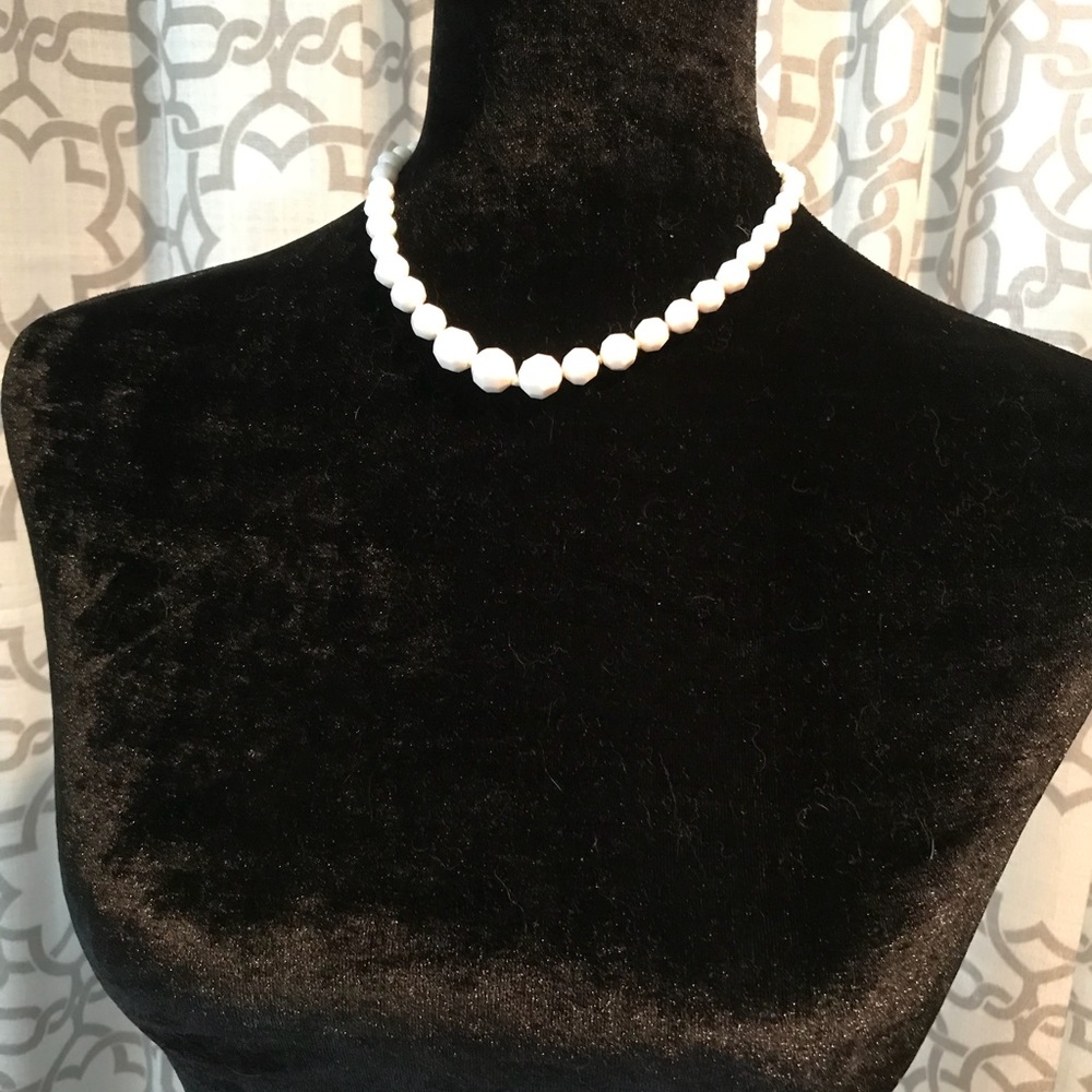 Vintage white faceted beads 16” necklace